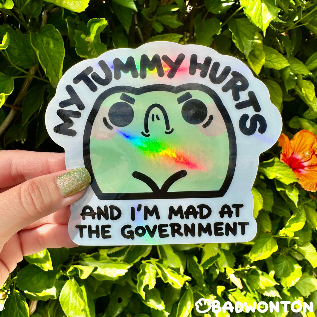 Holographic My Tummy Hurts Car Sticker